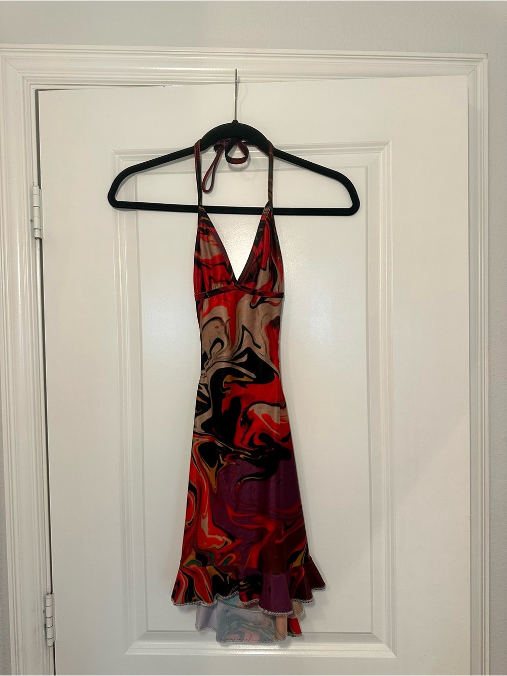 Marble-Print Cutout Mini Dress in Red Swirl - Picture 2 of 3